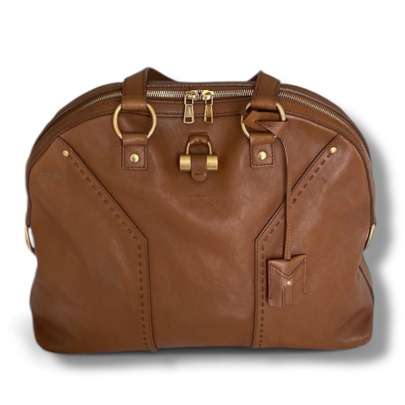 YSL Yves Saint Laurent Rive Gauche Tan Calfskin Leather XL Muse Handbag - Picture 2 of 16